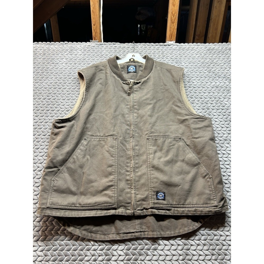 Polar King by Key Mens 2XL Insulated Duck Canvas Work Vest Sherpa Lined Brown
